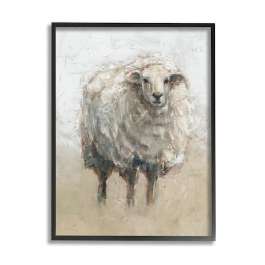 Stupell Industries Fluffy Sheep Farm Animal Beige Tan Painting Framed Wall Art